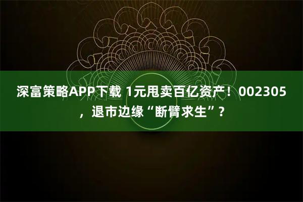 深富策略APP下载 1元甩卖百亿资产！002305，退市边缘“断臂求生”？